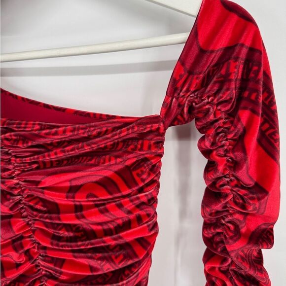 ALIETTE Red Velvet Cold Shoulder Ruched Bodycon‎ Gothic Punk Mini Dress 0 - Picture 9 of 14